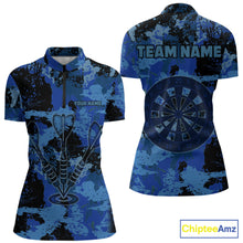 Load image into Gallery viewer, Custom Grunge Blue Camo Arrow Darts Shirts For Women, Retro Darts Jersey Team Polo &amp; 1/4 Zip TDM5664
