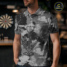 Load image into Gallery viewer, Custom Grunge Grey Camo Arrow Darts Shirts For Men, Retro Darts Jersey Team Polo &amp; 1/4 Zip TDM5665