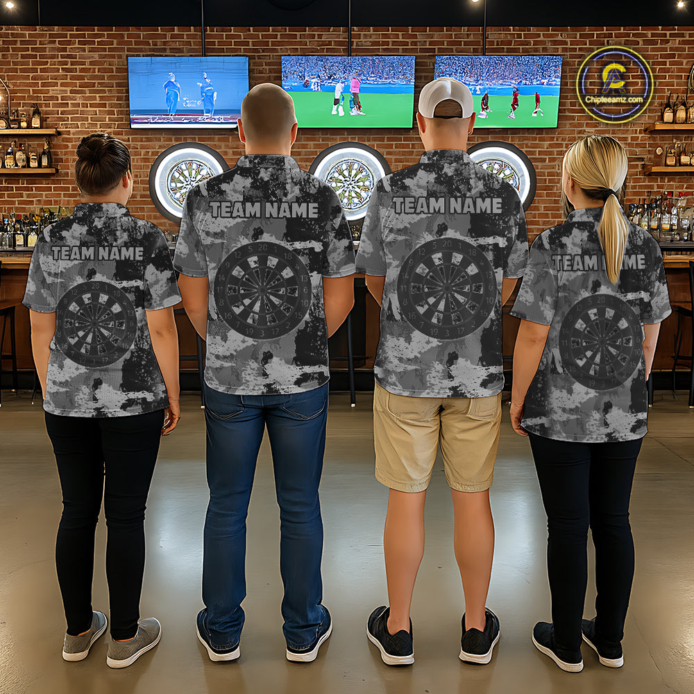 Custom Grunge Grey Camo Arrow Darts Shirts For Men, Retro Darts Jersey Team Polo & 1/4 Zip TDM5665