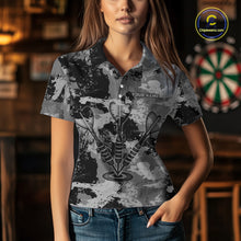 Load image into Gallery viewer, Custom Grunge Grey Camo Arrow Darts Shirts For Women, Retro Darts Jersey Team Polo &amp; 1/4 Zip TDM5665