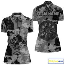Load image into Gallery viewer, Custom Grunge Grey Camo Arrow Darts Shirts For Women, Retro Darts Jersey Team Polo &amp; 1/4 Zip TDM5665