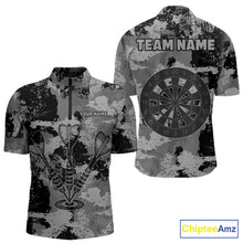 Load image into Gallery viewer, Custom Grunge Grey Camo Arrow Darts Shirts For Men, Retro Darts Jersey Team Polo &amp; 1/4 Zip TDM5665