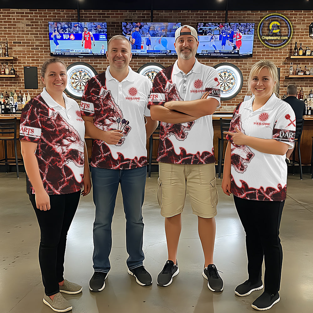 Red Thorny Camo Wolf Dart Shirts For Women Custom Camouflage Darts Jersey Team Polo & 1/4 Zip Shirt TDM5666