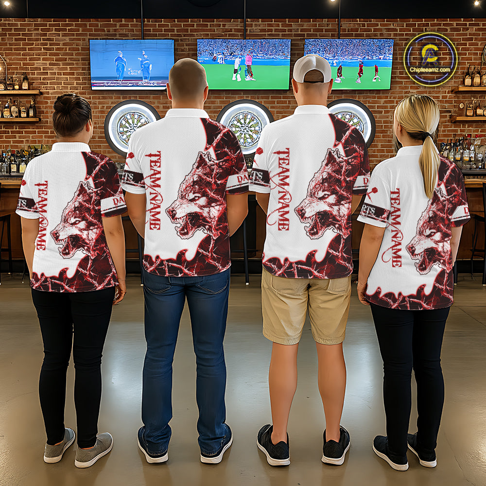 Red Thorny Camo Wolf Dart Shirts For Women Custom Camouflage Darts Jersey Team Polo & 1/4 Zip Shirt TDM5666