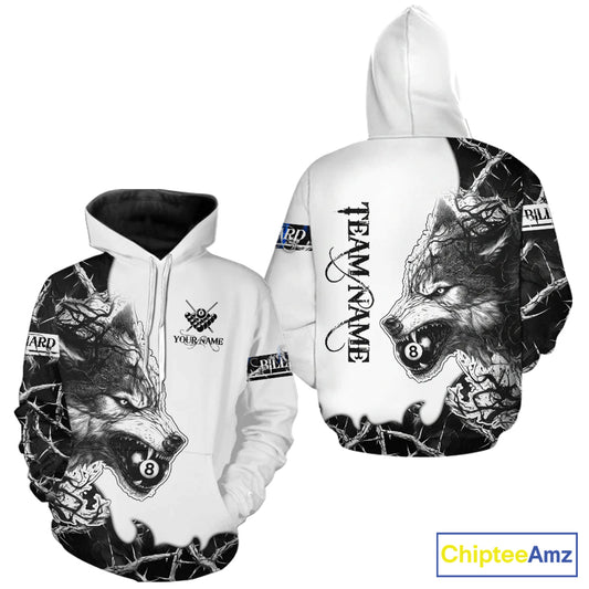 White Black Thorny Camo Wolf Billiard Hoodie Custom 8 Ball Pool Hoodie Team Jersey TDM5668