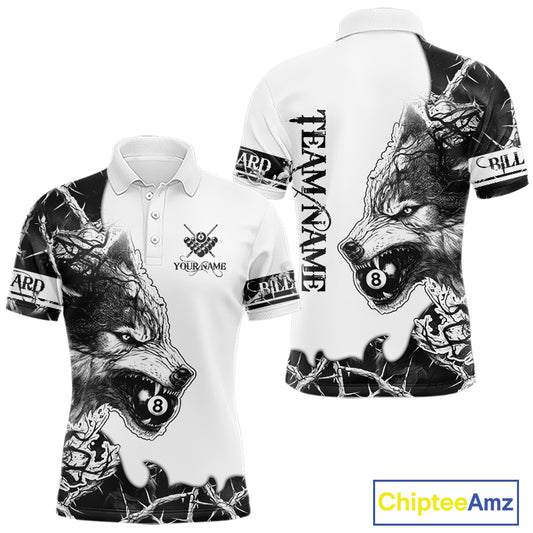 White Black Thorny Camo Wolf Billiard Shirts For Men Custom 8 Ball Pool Team Jersey Polo & 1/4 Zip TDM5668