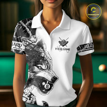 Load image into Gallery viewer, White Black Thorny Camo Wolf Billiard Shirts For Women Custom 8 Ball Pool Team Jersey Polo &amp; 1/4 Zip TDM5668