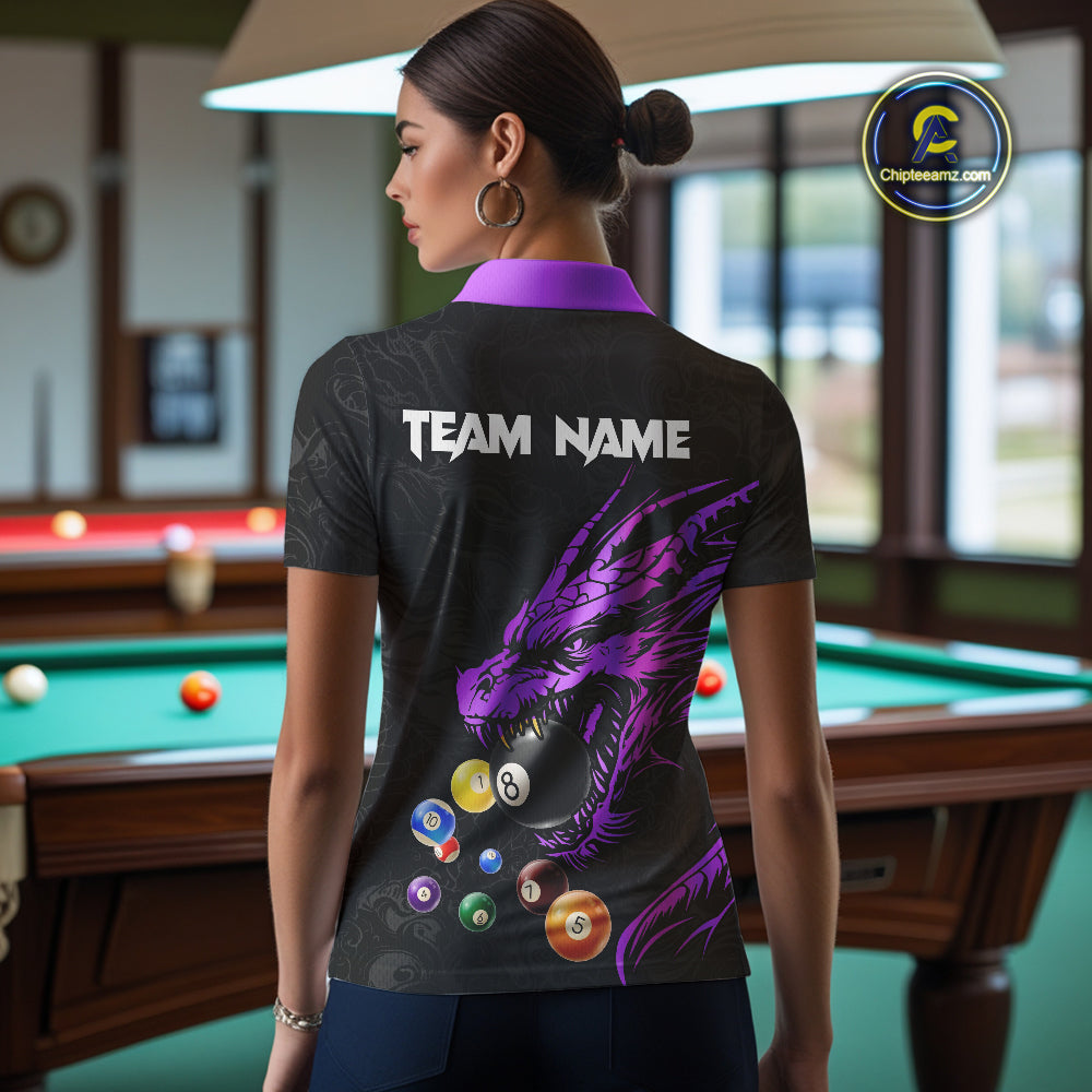 Personalized Purple Black Dragon Billiard Balls Pool Shirts For Women, Billiard League Team Jerseys TDM3851