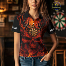 Load image into Gallery viewer, Orange Flaming Skull Women&#39;s Dart Jerseys Custom Dart Fire Lightning Darts Team Shirt Polo &amp; 1/4 Zip TDM3856