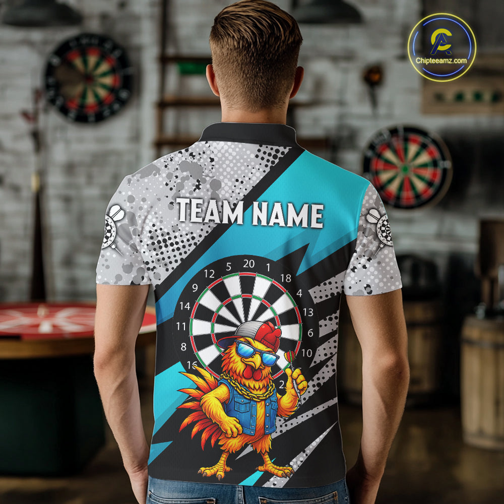 Personalized Rooster Funny Darts Shirt For Men Custom Darts Team Jersey Polo & 1/4 Zip |Blue TDM6279