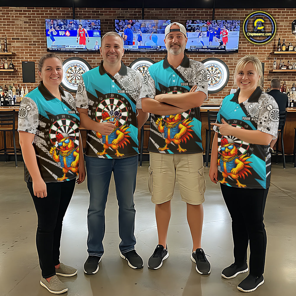 Personalized Rooster Funny Darts Shirt For Women Custom Darts Team Jersey Polo & 1/4 Zip |Blue TDM6279