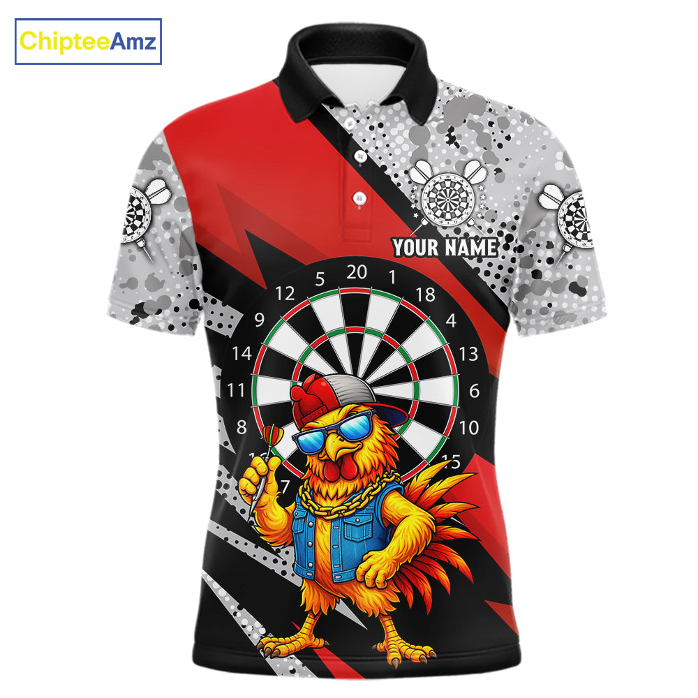Personalized Rooster Funny Darts Shirt For Men Custom Darts Team Jersey Polo & 1/4 Zip |Red TDM6280