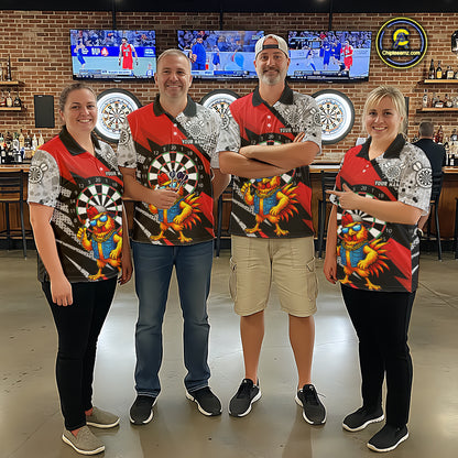Personalized Rooster Funny Darts Shirt For Women Custom Darts Team Jersey Polo & 1/4 Zip |Red TDM6280