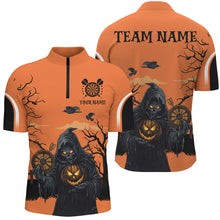 Load image into Gallery viewer, Halloween Spook Night Death Skeleton Custom Darts Shirts For Men, Orange Scary Dart Jerseys TDM2686