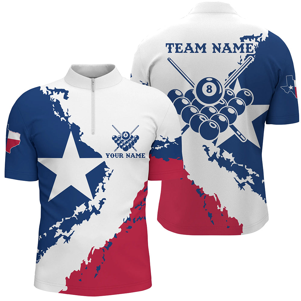Personalized Billiard Pool Texas Flag Men Quarter-Zip Shirts, Billiard Texas Sport Shirts TDM0513