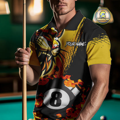 Yellow Funny 8 Ball Pool Flame Custom Lion Billiard Polo & 1/4 Zip Shirts For Men Billiard Jerseys TDM2937