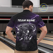 Load image into Gallery viewer, Personalized Thunder Lightning Tornado Funny Bowling Shirt For Men, Bowling Team Jersey |Purple TDM5394