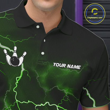 Personalized Thunder Lightning Tornado Funny Bowling Shirt For Men, Bowling Team Jersey |Green TDM5395