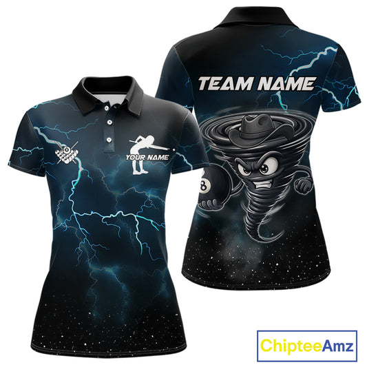 Blue Funny Tornado 8 Ball Pool Billiard Shirt For Women Custom Thunder Lightning Billiard Team Jersey TDM5396