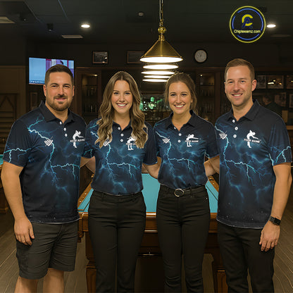Blue Funny Tornado 8 Ball Pool Billiard Shirt For Men Custom Thunder Lightning Billiard Team Jersey TDM5396