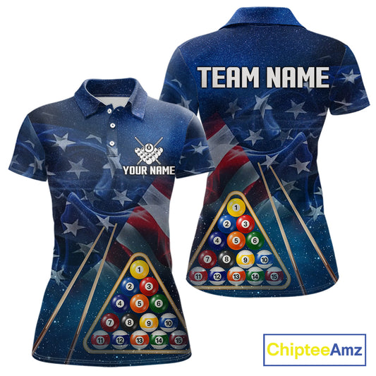 American Flag Blue Galaxy Billiard Shirt For Women Custom 8 Ball Pool Team Jersey Polo & 1/4 Zip TDM5885