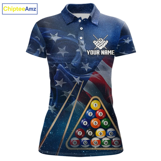 American Flag Blue Galaxy Billiard Shirt For Women Custom 8 Ball Pool Team Jersey Polo & 1/4 Zip TDM5885