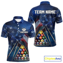 Load image into Gallery viewer, American Flag Blue Galaxy Billiard Shirt For Men Custom 8 Ball Pool Team Jersey Polo &amp; 1/4 Zip TDM5885