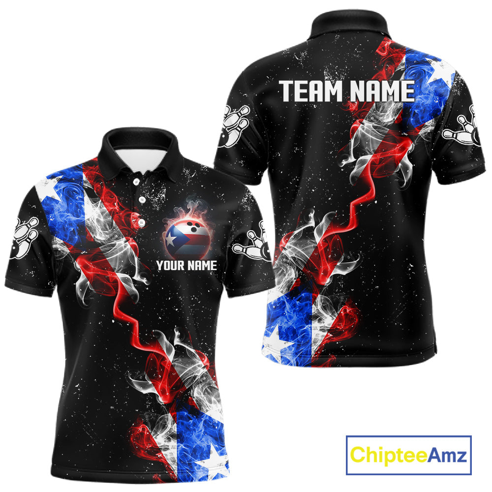 Personalize Puerto Rico Flag Smoke Bowling Shirt For Men Custom Patriotic Bowling Team Jersey TDM6022