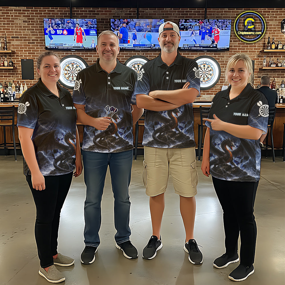 Lightning Dragon Darts Shirt With Pocket Option For Women, Dart Jersey |Blue TDM6029