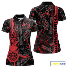 Load image into Gallery viewer, Red Grunge Dart Jerseys For Women, Fire Flame Dart Board Custom Name Dragon Darts League Shirts TDM3857