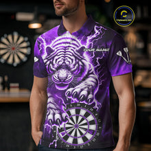 Load image into Gallery viewer, Personalized Thunder Lightning Tiger Dart Shirts For Men Custom 3D Dart League Team Jersey|Purple TDM3860