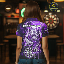 Load image into Gallery viewer, Personalized Thunder Lightning Tiger Dart Shirts For Women Custom 3D Dart League Team Jersey|Purple TDM3860
