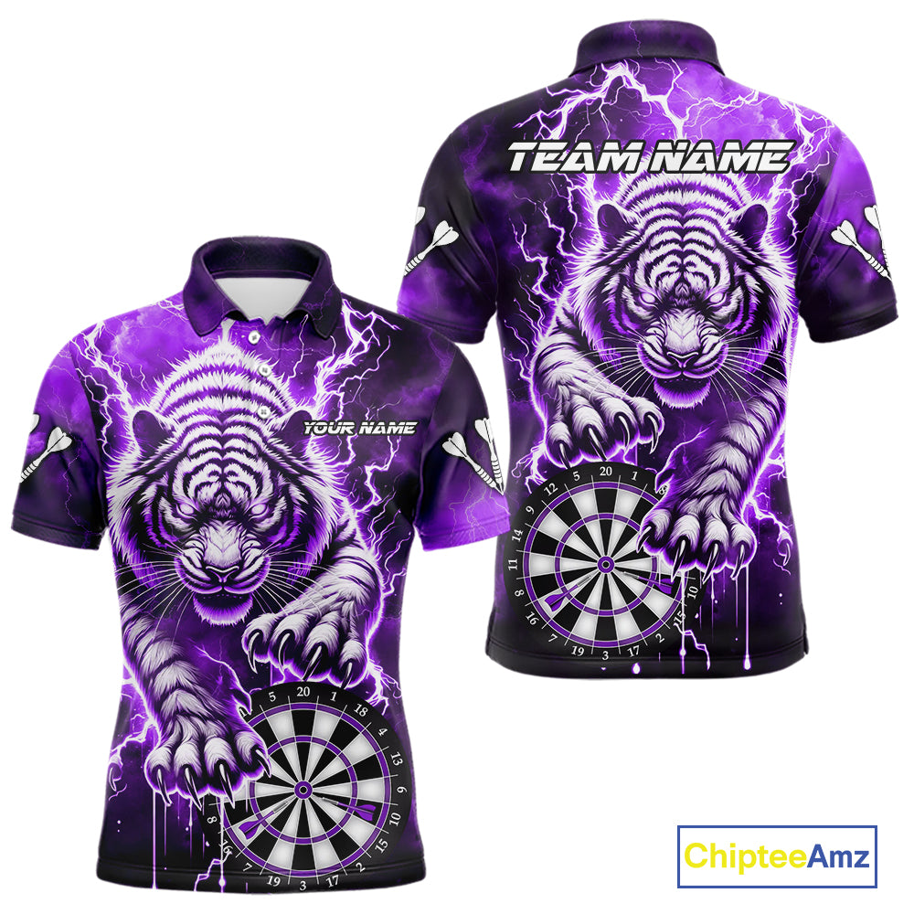 Personalized Thunder Lightning Tiger Dart Shirts For Men Custom 3D Dart League Team Jersey|Purple TDM3860