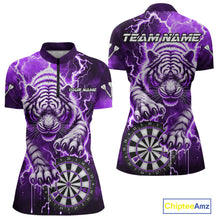 Load image into Gallery viewer, Personalized Thunder Lightning Tiger Dart Shirts For Women Custom 3D Dart League Team Jersey|Purple TDM3860