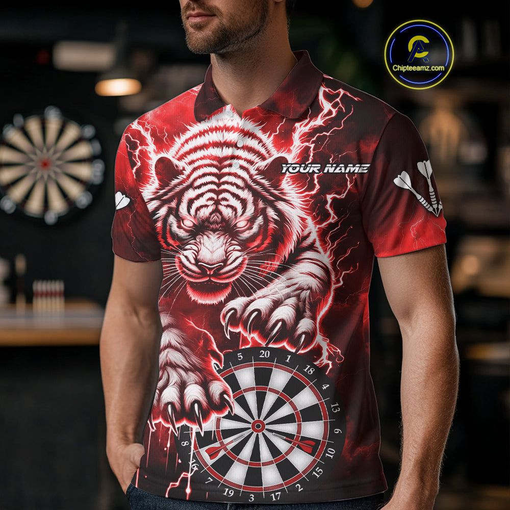 Personalized Thunder Lightning Tiger Dart Shirts For Men Custom 3D Dart League Team Jersey|Red TDM3861