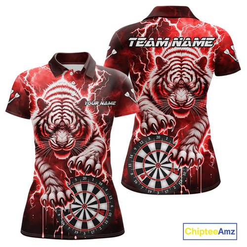 Personalized Thunder Lightning Tiger Dart Shirts For Women Custom 3D Dart League Team Jersey|Red TDM3861