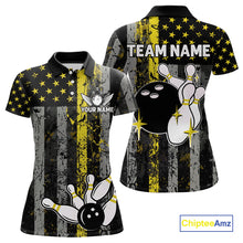 Load image into Gallery viewer, Yellow Grunge American Flag Patriotic Bowling Shirts For Women Custom Bowling Jersey Polo &amp; 1/4 Zip TDM6288