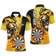 Load image into Gallery viewer, Yellow Funny Darts Flame Lion Custom Polo &amp; Quarter-Zip, Personalized Men Dart Shirts Dart Jerseys TDM2694