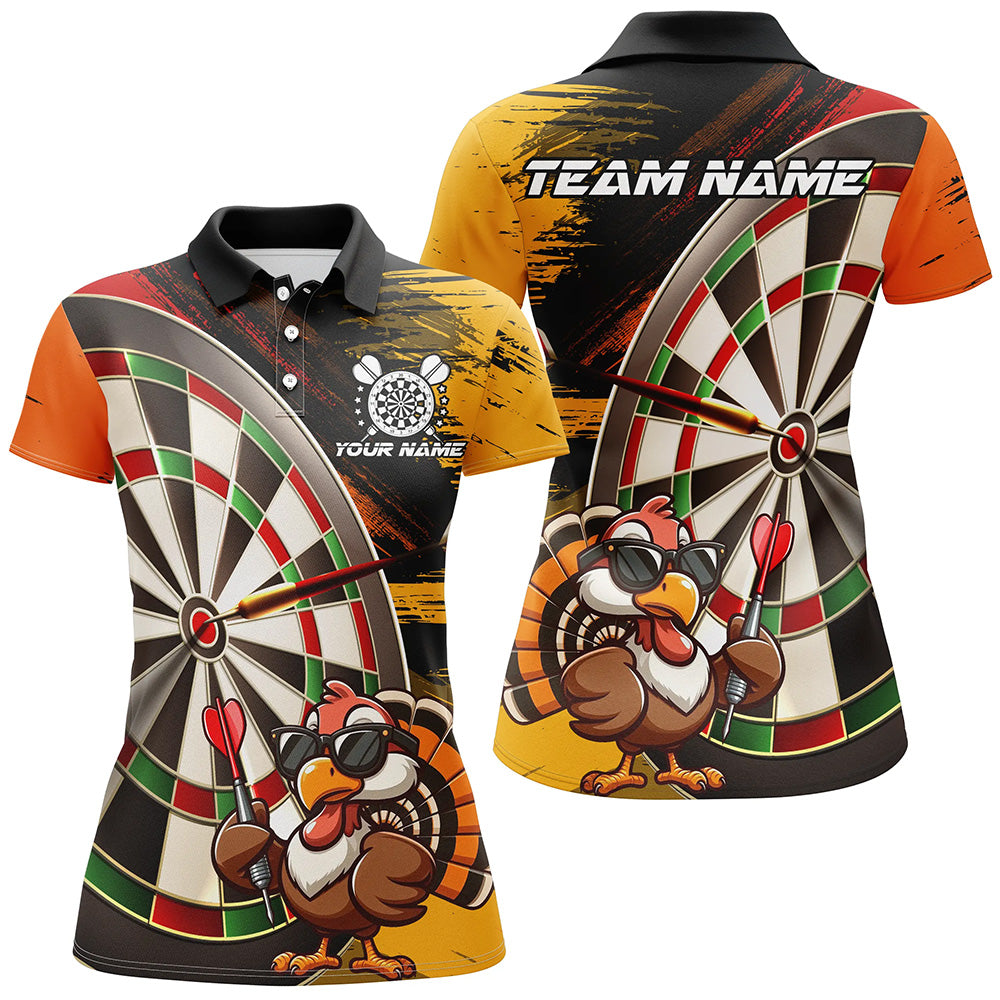 Funny Turkey Darts Polo & 1/4 Zip Shirt For Women Custom Thanksgiving Dart Shirts Gift, Dart Jerseys TDM2695