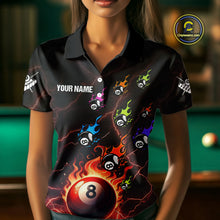 Load image into Gallery viewer, Personalized Funny Colorful Fire Flame 8 Ball Billiard Shirt For Women Custom Pool Team Jersey |Red TDM4966