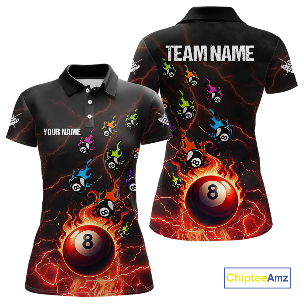 Personalized Funny Colorful Fire Flame 8 Ball Billiard Shirt For Women Custom Pool Team Jersey |Red TDM4966