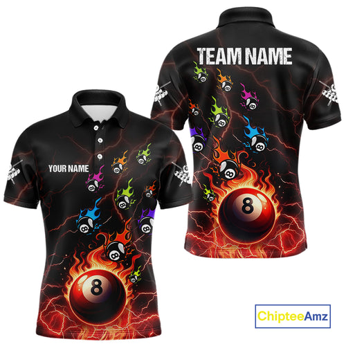 Personalized Funny Colorful Fire Flame 8 Ball Billiard Shirt For Men Custom Pool Team Jersey |Red TDM4966