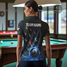 Load image into Gallery viewer, Personalized Funny Colorful Fire Flame 8 Ball Billiard Shirt For Women Custom Pool Team Jersey |Blue TDM4967