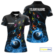 Load image into Gallery viewer, Personalized Funny Colorful Fire Flame 8 Ball Billiard Shirt For Women Custom Pool Team Jersey |Blue TDM4967