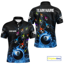 Load image into Gallery viewer, Personalized Funny Colorful Fire Flame 8 Ball Billiard Shirt For Men Custom Pool Team Jersey |Blue TDM4967