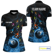 Load image into Gallery viewer, Personalized Funny Colorful Fire Flame 8 Ball Billiard Shirt For Women Custom Pool Team Jersey |Blue TDM4967