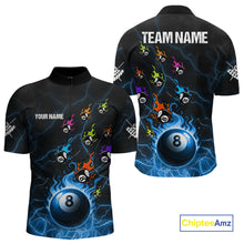Load image into Gallery viewer, Personalized Funny Colorful Fire Flame 8 Ball Billiard Shirt For Men Custom Pool Team Jersey |Blue TDM4967