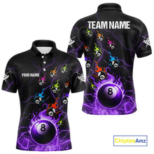 Load image into Gallery viewer, Personalized Funny Colorful Flame 8 Ball Billiard Shirt For Men Custom Pool Team Jersey |Purple TDM4968