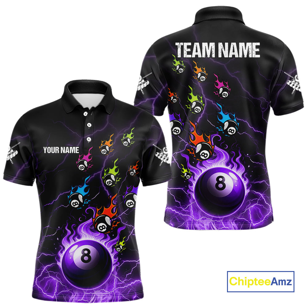 Personalized Funny Colorful Flame 8 Ball Billiard Shirt For Men Custom Pool Team Jersey |Purple TDM4968