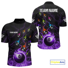 Load image into Gallery viewer, Personalized Funny Colorful Flame 8 Ball Billiard Shirt For Men Custom Pool Team Jersey |Purple TDM4968